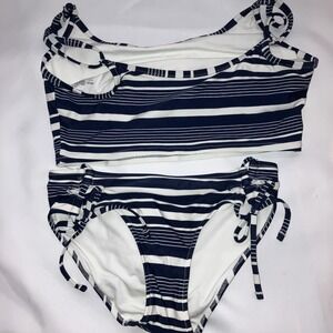 Aerie Stripped Navy and White Bikini Top Size S and Bikini Bottom Size XS Set